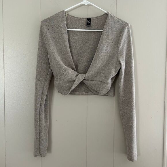 Windsor Taupe Knit Twist Front Crop Top & High Waist Pants Set – Size L - Picture 2 of 15